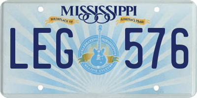 MS license plate LEG576