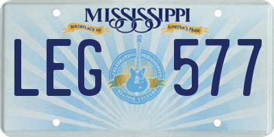 MS license plate LEG577