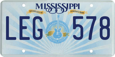 MS license plate LEG578