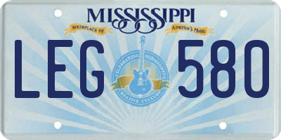 MS license plate LEG580
