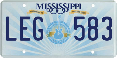 MS license plate LEG583