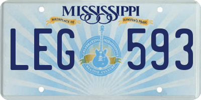 MS license plate LEG593