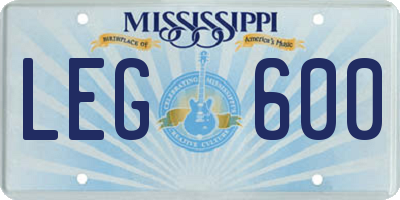 MS license plate LEG600
