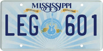 MS license plate LEG601