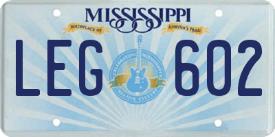 MS license plate LEG602