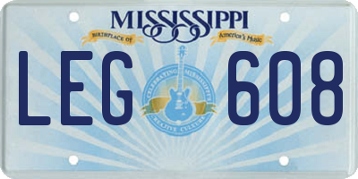 MS license plate LEG608