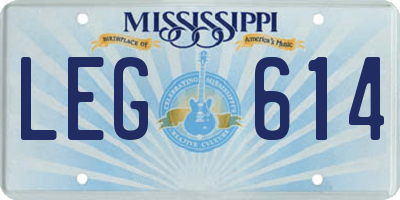 MS license plate LEG614