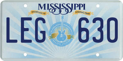 MS license plate LEG630