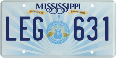 MS license plate LEG631