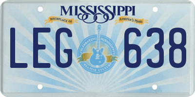 MS license plate LEG638