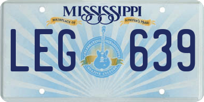 MS license plate LEG639
