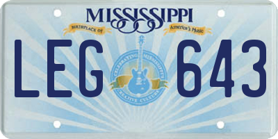 MS license plate LEG643