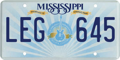 MS license plate LEG645