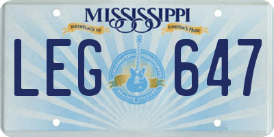 MS license plate LEG647