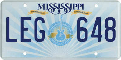 MS license plate LEG648