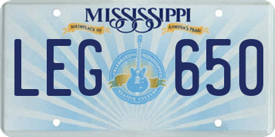MS license plate LEG650