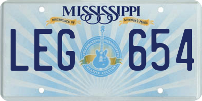 MS license plate LEG654