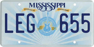 MS license plate LEG655