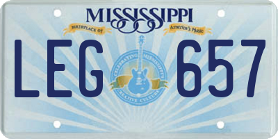 MS license plate LEG657
