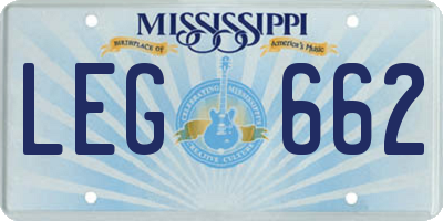 MS license plate LEG662
