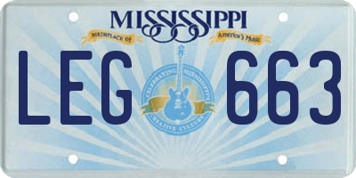 MS license plate LEG663
