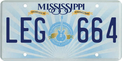 MS license plate LEG664