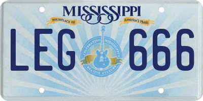MS license plate LEG666