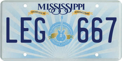MS license plate LEG667