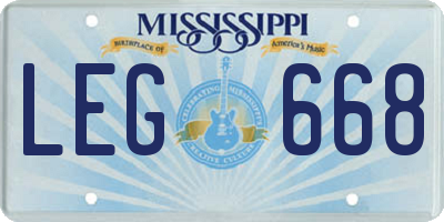 MS license plate LEG668