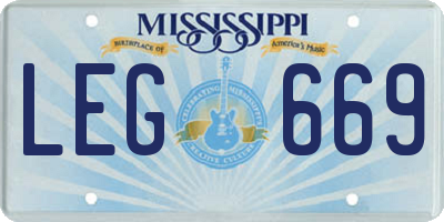 MS license plate LEG669