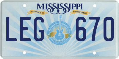 MS license plate LEG670