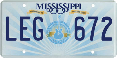 MS license plate LEG672