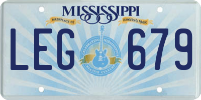 MS license plate LEG679