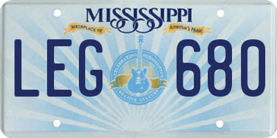 MS license plate LEG680