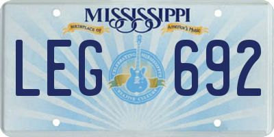 MS license plate LEG692