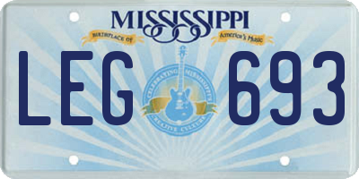 MS license plate LEG693