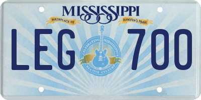 MS license plate LEG700