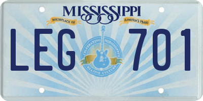 MS license plate LEG701