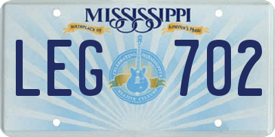 MS license plate LEG702