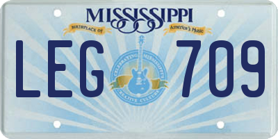 MS license plate LEG709