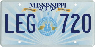 MS license plate LEG720