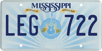 MS license plate LEG722