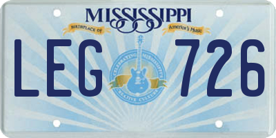 MS license plate LEG726