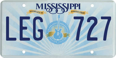 MS license plate LEG727