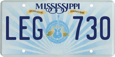 MS license plate LEG730