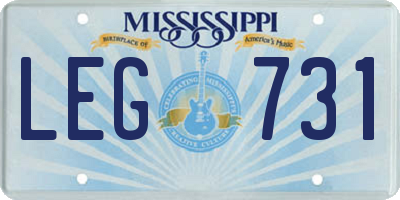 MS license plate LEG731