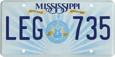 MS license plate LEG735