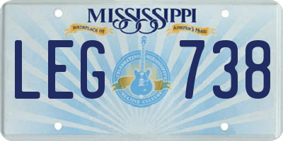 MS license plate LEG738