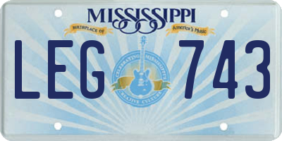 MS license plate LEG743