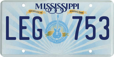 MS license plate LEG753